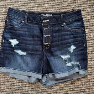 Maurices Blue Distressed High Rise, Button Fly Jean shorts